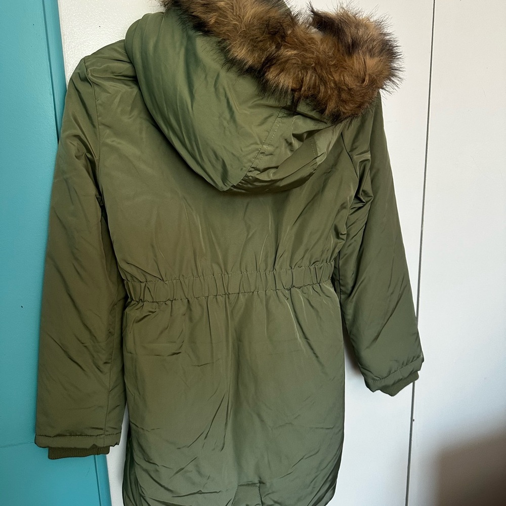 Joe Fresh Kids Green Puffer Coat with Fur Hood - Picture 2 of 3